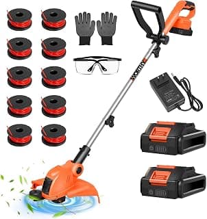 Electric Weed Wacker Cordless Battery Powered String Trimmer Weed Whacker | 21V Grass Trimmer with 2× 2.0Ah Batteries Weedwacker 12" - Low Noise Ergonomic User Friendly Lawn Tool for Small Yard