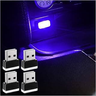 Augeny 4 PCS USB LED Car Interior Atmosphere Lamp, Plug-in USB Decor Night Light, Portable Auto Ambient Lighting Kit, Universal Vehicle Interior Accessories for Most Cars (Blue)