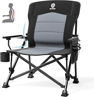 EVER ADVANCED Oversized Folding Camping Chair for Adults with Adjustable Lumbar Support, Heavy Duty Chair with Side Pockets, Portable Collapsible Quad Chair for Outside