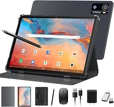 Android 16 Tablet 2026 Latest 10 Inch Tablet Octa-Core Processor AI Gemini 12GB RAM + 64GB ROM + 1TB Expand,7000mAh Battery,5GWiFi,8+13MP Camera 2in1 Tablets with Keyboard,Case,Mouse,Stylus