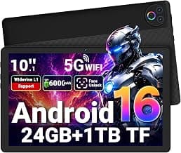 Gleeso Tablet Android 16 Tablet 10 Inch, 24GB RAM 1TB Expandable, 6000mAh Battery, Widevine L1, Face Unlock, WiFi 6, Bluetooth 5.4, Dual Cameras Tablet for Work & Entertainment