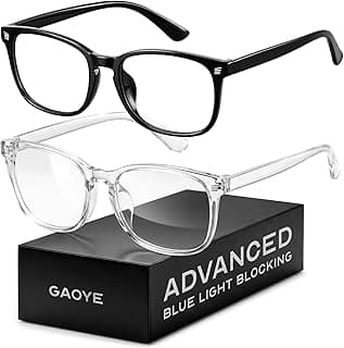 Gaoye Blue Light Blocking Glasses - 2 Pack | Anti UV Ray, For Computers & Gaming, Square Frame, Eyewear for Men and Women