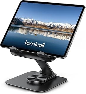 Lamicall Adjustable iPad Stand for Desk, Ultra-Slim Foldable, 360° Rotation | [Foldable Ultra-Slim][ 360°Rotation Base] Heavy-Duty Tablet Holder Stand for 4.7-13" iPad Pro Air Mini E-Reader Kindle Tabs