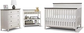 Sorelle Furniture Farmhouse 3-Piece Nursery Set with 4-in-1 Convertible Crib, 4-Drawer Dresser, and Changing Table with Shelves, Baby Furniture Made of Wood, Non-Toxic Finish-Chocolate and White