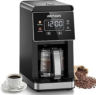 AIRMSEN Grind & Brew Coffee Maker with Built-In Grinder 5-Cup | Drip Coffee Machine with 24H Programmable Timer, 3 Grind Settings, Fresh Ground Coffee Maker for Home & Office