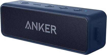 Anker soundcore 2 Portable Bluetooth Speaker, Stereo Sound, IPX7 | BassUp, 24H Playtime, Bluetooth 5, Wireless Speaker for Home, Outdoors, Travel - Navy Blue