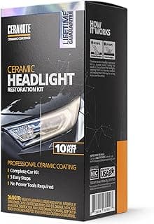 CERAKOTE® Ceramic Headlight Restoration Kit, No Power Tools, 10 Wipe Kit | Restores clouded, yellowed headlights, ceramic UV protection, 3-step wipe system, no power tools needed