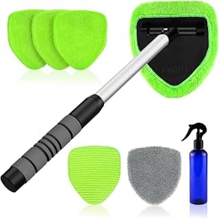 XINDELL Interior Windshield Cleaner Tool – Car Interior Window Cleaning Kit with Extendable Handle & 4 Microfiber Pads, Auto Wiper Inside Compact Windshield Brush for Car & Home Windows