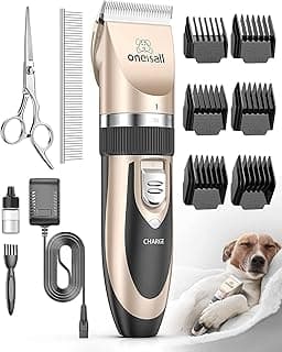 oneisall Dog Clippers Grooming Kit for Dogs Cats Pets | Low Noise, Rechargeable Cordless, Long Battery Life, Simple for Beginners, 6 Guide Combs, Removable & Rinsable Blade