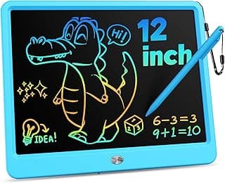 KOKODI 12 Inch LCD Writing Tablet with Anti-Lost Stylus, Erasable Doodle Board Colorful Toddler Drawing Pad, Car Travel School Games Toys for 3 4 5 6 7 8 Kids, Birthday Gift for Girls Boys Adults Blue