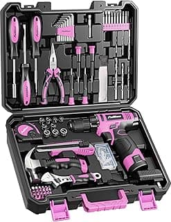 PULITUO Drill Set, 149-Piece Home Tool Set with 12V Pink Cordless Drill, Tool Box, Hand Tool Kits for Women & Men and DIY Enthusiasts, for Home Improvement