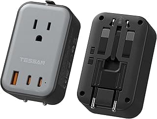TESSAN Travel Adapter 009, PD 20W Universal Power Adapter 2 USB C 1 USB A | Ultra Thin International Plug Adaptor, Worldwide Outlet, for US to European UK Italy Spain New Zealand, Type C G A I, 1 Pack