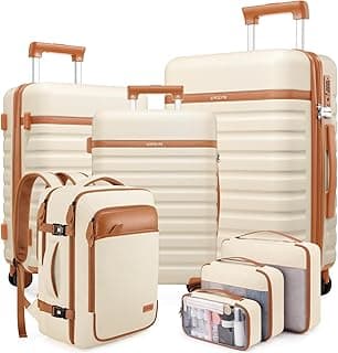 Luggage Sets 7 Piece,Hardside Large Checked Suitcase with Backpack Set