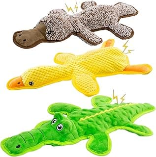 No Stuffing Dog Squeak Toys, 3 Pack Chew Toys for Small to Large Puppies | Durable Puppy Teething Toys, Interactive to Keep Pets Busy, Toss Fetch Tug Play, Best Birthday Gift