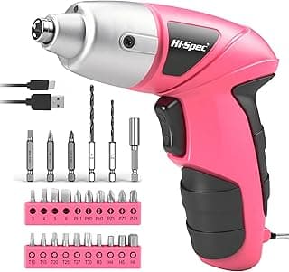 Hi-Spec Small Electric Screwdriver, Mini Drill Set, Rechargeable 3.6V Cordless Screwdriver with 26 Driver Bits, Power Tool for Small Projects & Home Use, Pink | 27pc, Speeds furniture assembly, comfortable cordless control, LED work light, USB charging, organized storage
