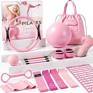 Pilates Kit, Pilates Equipment for Home Workouts, Home Pilates Essentials Kit for Women with Pilates Ring and Ball Set, Socks, Ankle Resistance Bands with Cuffs, Resistance Band and Massage Ball