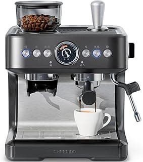 Chefman Crema Deluxe Espresso Machine with Double Boiler, Use Milk Frother and Brew Espresso Simultaneously, Professional Coffee Maker with Coffee Grinder and Steam Wand, 30 Grind Settings