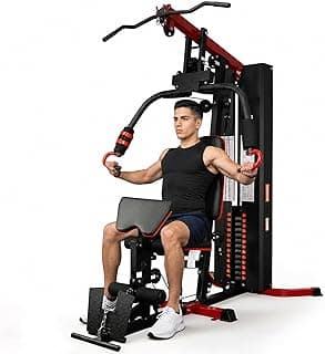Home Gym System with 160 lbs Weight Stack, All-in-One Full Body Workout Machine with Pulley System & Leg Press, Heavy Duty Strength Training Equipment for Home Gym, Garage & Apartment