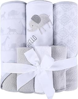 Viviland Baby Towels and Baby Wash Cloths Set Hooded Baby Towels Baby Wipes Absorbent Bath Face Towels Burp Cloths or Face Towels for Girl Boy 6-Pack Size 28 x 28 Inch(Grey Animal Friends)