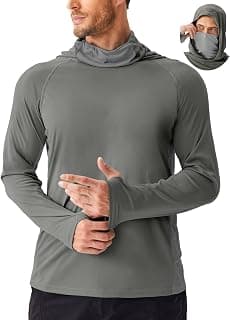 PINSPARK UPF 50+ Sun Hoodie Long Sleeve Fishing Shirts for Men with Mask | Cooling rash guard fishing shirts for men. Quick dry lightweight athletic performance gear for hiking running and outdoor