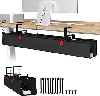 Univivi No Drill Under Desk Cable Management Tray, 36 inch Cable Management | Clamp/Screw Mount Desk Cable Management, Premium Fabric Cable Management Tray, Large Capacity Cord Organizer for Office, Home
