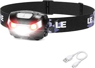 Lepro LED Headlamp Rechargeable IPX4 Waterproof Headlight 5 Modes - Black | USB-C rechargeable|Super bright|Multiple lighting modes|Red light|Waterproof|Adjustable Headband|Camping|Hiking|Running