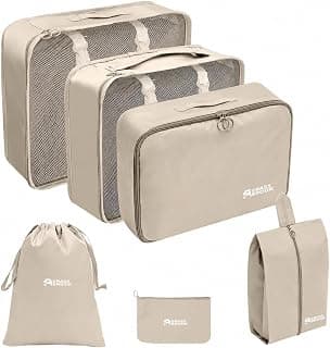 6 Set Packing Cubes for Travel, Multi-Size Suitcase Organizer, Beige