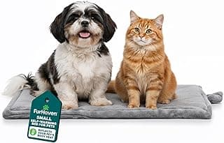 FurHaven ThermaNAP Self Warming Cat Mat, Dog Bed for Crates with Self-Warming Technology for Cozy Rest, Fully Machine Washable, Small, Plush Faux Fur, Gray