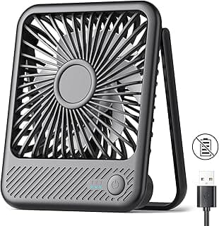 Koonie USB Desk Fan, Strong Wind Ultra Quiet Small Mini Fan | 180° Tilt Folding & 3 Speeds Adjustable, USB-C Corded Powered Personal Fan for Office Desktop Bedroom, Black, NO BATTERY