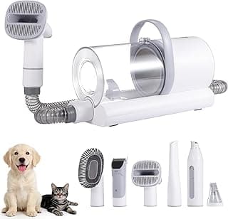 Dog Grooming Vacuum, 12000Pa Powerful with 1.5L Cup 7 in 1 Pet Electric Grooming Vacuum for with Hair Clipper & Shedding Brush, Low Noise, 3 Suction Levels for Thick Hair Cats & Dogs