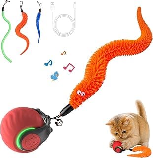 Interactive Cat Toys with Bird Sounds & 3 Speed Modes for Indoor Cats Play | Bird Sounds, 3 Speed Modes, Rechargeable Automatic Rolling, 3 Tails, Fast Charging Ball, For Indoor Cats on Hard Floor Carpet