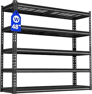 48" W Garage Shelving Heavy Duty 5-Tier Storage Shelves 3030LBS | Metal Shelving Units Heavy Duty for Commercial,Pantry, Kitchen,Warehouse,Basement