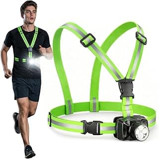 ODCPN Running Lights for Runners, 550Lm, X-Shaped Buckle Running Light Vest | Running Light with 45° Adjustable Beam, IPX5 Waterproof 360° Reflective Vest, Running Night Gear for Jogging/Walking/Cycling
