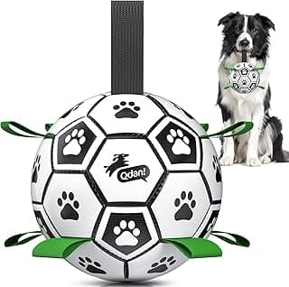 QDAN Dog Toys Dog Balls, 6 Inch Dog Soccer Ball with Straps, Herding Balls | Dog Birthday Toy, Balls for 20-40lbs Dogs, Outdoor Puppy Toys to Keep Them Busy, Interactive Toy for Tug, Pool Water Toy Ball