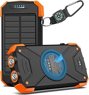 BLAVOR Solar Power Bank 10,000mAh, Portable Wireless Charger, 20W Fast Charging External Battery Pack with USB C for Cell Phones, Solar Panel Charging with Dual Flashlight for Camping