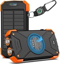 BLAVOR Solar Power Bank 10,000mAh Portable Wireless Charger for Cell Phones | 20W USB-C battery pack, battery bank, IPX5 waterproof, 2 flashlights, camping essentials, hiking gear, emergency solar backup