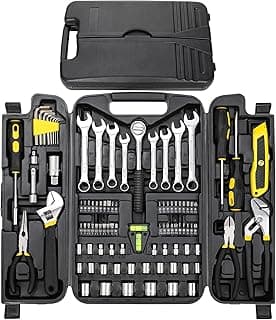 TLGREEN 95-Piece Mechanic Tool Set with Storage Case, Yellow | Car Tool Kit And Wrench Tool Set with Pliers, Sockets And Bits; Organized Case for Household Maintenance And Garage Repairs