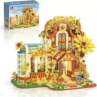 Sunflower Florist Building Set for Adults with LED Light (1583 PCS) | GardenHouse Home Display Decoration with Greenhouse, Birthday Gifts for Family & Friends Aged 14+