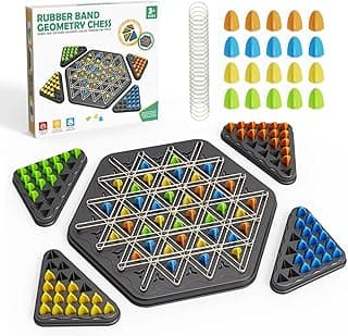 Chain Triangle Chess Game, Strategy Board Games for Kid 6-8-12, Chess Board Games for Adults, Family Games for Kids Adults, Triangle Rubber Band Game, 2 to 4 Players, Kids Christmas Birthday Gifts