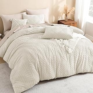 Litanika King Size Comforter Set, 3 Pieces Beige Tufted Boho Bedding Set | Farmhouse Shabby Chic Vintage Bohemian Textured Aesthetic Soft Fluffy Lightweight Breathable All Season Bed Set for King Bed