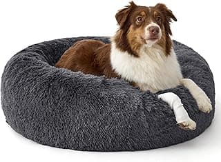 Bedsure SupportMax™ Calming Dog Beds Large Sized Dog Washable Pet Bed,36in | 420GSM Plush Fluffy Donut Round,Thick Supportive,Removable Cover,Anti-Slip,Anti-Anxiety,for Big Dogs Up to 80 Lbs,Dark Grey