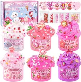 6-Pack Pink Slime Kit for Girls, Cloud Butter Squishy Birthday Gift Set | Party favor, goodie bag stuffer, Easter basket filler and sensory toy for kids ages 4-10