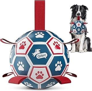 QDAN Dog Balls, 6 Inch Dog Soccer Ball with Straps, Herding Balls for Dogs | Outdoor Dog Toys Balls for 20-40 lb dogs, Puppy Ball to Keep Them Busy, Dog Pool Water Play Toy, Puppy Birthday Gifts