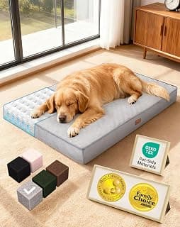 OhGeni Orthopedic Waterproof Large Dog Bed, Memory Foam, 41 inch(Gray) | Machine-Washable Removable Cover in Easy-Clean Fabric, Reversible Memory Foam & Easy-Carry Handle, Suitable for Crate