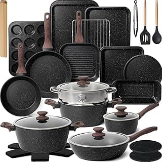 Kikcoin 31 Piece Pots and Pans Set Non Stick Kitchen Cookware Sets