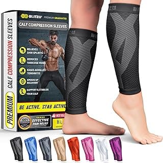 BLITZU Calf Compression Sleeves, Footless Compression Socks for Men & Women | Leg Support Brace, Shin Splint Pain Relief, Reduce Varicose Vein Swelling, Muscle Recovery, Running, Nursing, Fitness, Travel