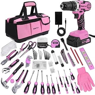 KingTool 267-Piece Tool Kit Set - Pink Tool Set with 21V Cordless Pink Power Drill Driver, Tool kit for Women with Pink Tool Storage Bag, Womens Tool Kit for House, Perfect for Home DIY Projects