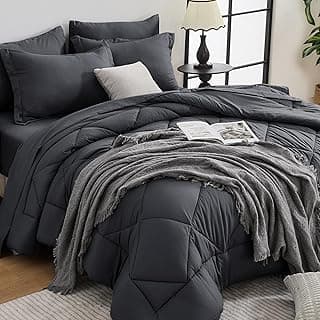 7-Piece Queen Comforter Set, Dark Gray | Reversible, All-Season, Soft, 7 Piece Set, All-Season Reversible Bed in a Bag, Flat Sheet, Fitted Sheet, Pillowcases