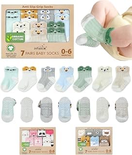 GOTS Organic Cotton Blend 7 Baby Socks 0-6 Months Animal Design Non Slip