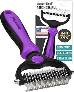 Maxpower Planet Pet Grooming Brush - Double Sided, Extra Wide for Dogs and Cats - Dematting Undercoat Rake, Reduces Shedding by 95%, Purple | Purple, For Dogs & Cats, Anti-Slip Handle, Removes Mats & Tangles, Reduces Shedding, Gift for Pet Lovers